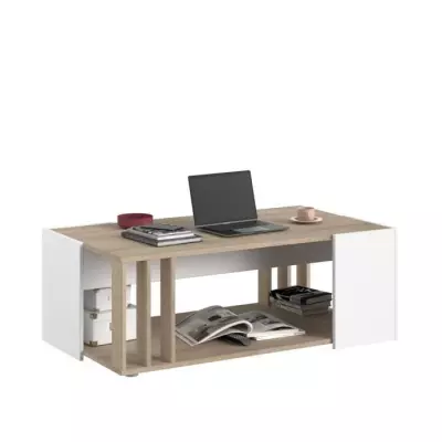 Table basse AUSTRAL - Décor blanc et chene du Japon - L 119 x P 43 x