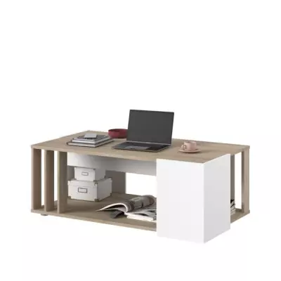 Table basse AUSTRAL - Décor blanc et chene du Japon - L 119 x P 43 x