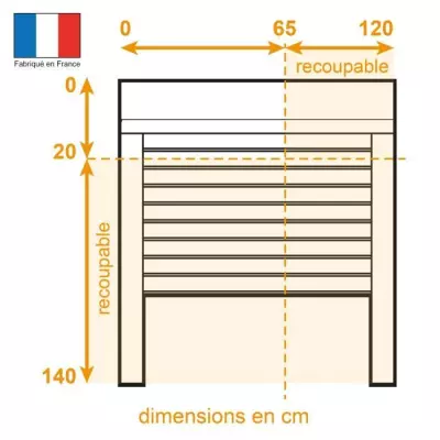 Volet roulant double parois H140 cm x L120 cm PVC recoupable en largeu