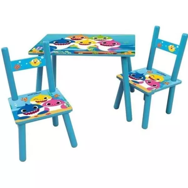 BABY SHARK table rectangulaire 41,5x61x42 cm + 2 chaises 49,5x31x31,5cm pour enfant