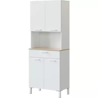 Buffet de cuisine KIRA - Décor blanc artik et chene canadien - 4 Port