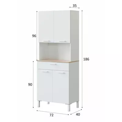 Buffet de cuisine KIRA - Décor blanc artik et chene canadien - 4 Port