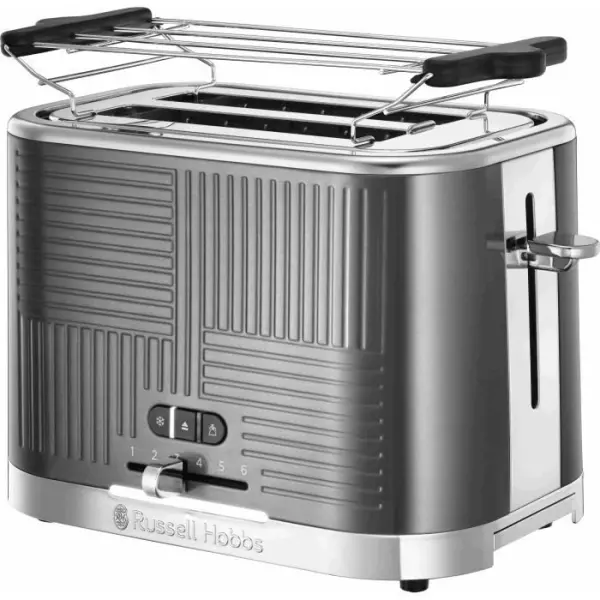 Grille-Pain - RUSSELL HOBBS - Geo Steel - Métal texturé - 1640 W - Fonctions Lift'n Look, réchauffage, décongélation