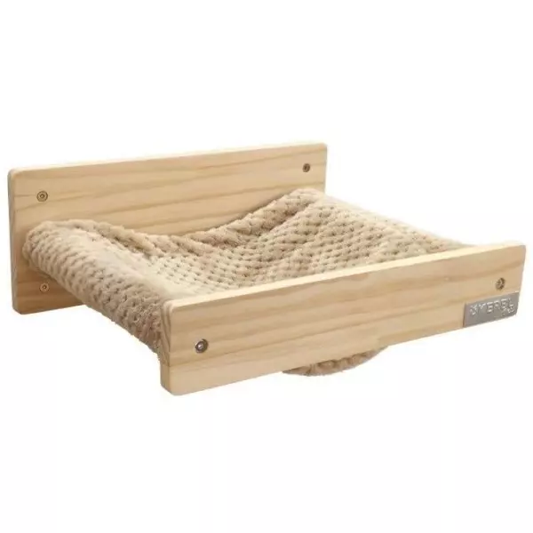 Hamac mural pour chats - KERBL - TIMBER - 38 x 33,5 x 16 cm - Bois massif - Tissu peluche