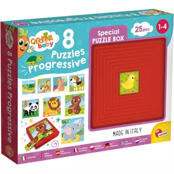 8 progressive puzzles - Carotina Baby - Baby Animals - with self-correcting support - LISCIANI