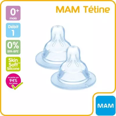 MAM Accessoires pour Biberons Tétine Silicone +0m Débit 1 Lent 2 uni