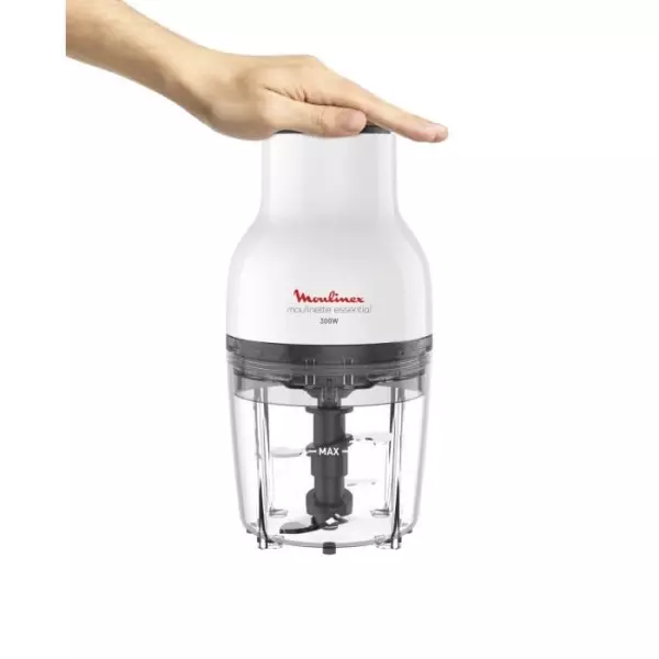 MOULINEX Hachoir électrique, Fonctions 3-en-1, Emince, Hache, Mise, 4 lames, 400 ml, Pression simple, Moulinette Essential DJ