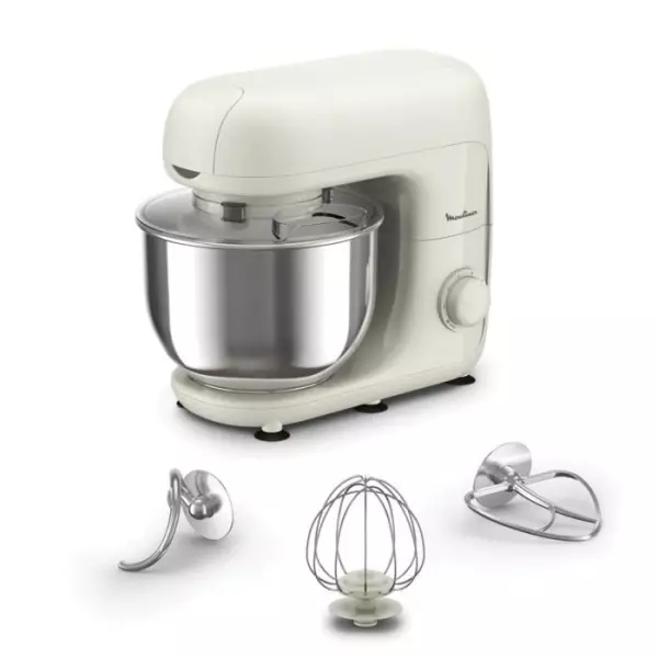 MOULINEX Bake Essential Robot pâtissier, Bol 4.8 L, Kit de pâtisserie, 800 W, Blanc QA160110