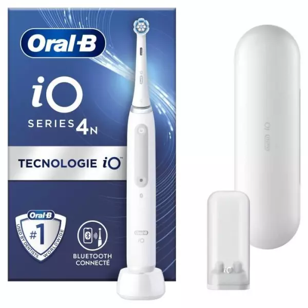 Brosse a dents électrique ORAL-B iO4 connectée - blanche - 4 modes de brossage - 1 Brossette, 1 Étui De Voyage