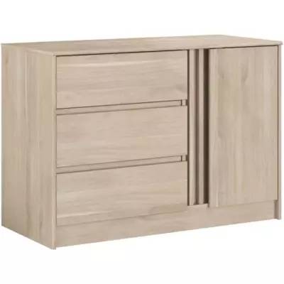 Commode ESCALE - 3 tiroirs - 1 porte - Décor chene - L 109,8 x H 76,8