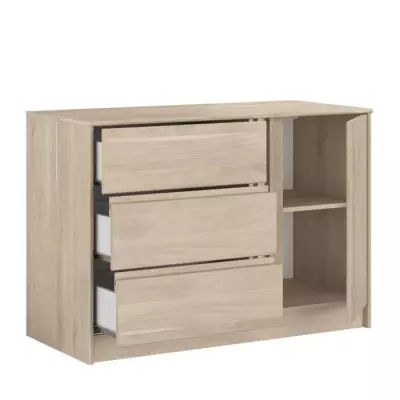 Commode ESCALE - 3 tiroirs - 1 porte - Décor chene - L 109,8 x H 76,8