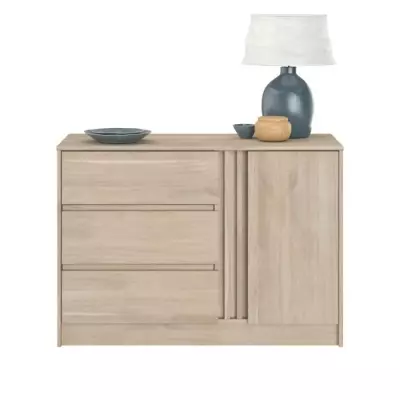 Commode ESCALE - 3 tiroirs - 1 porte - Décor chene - L 109,8 x H 76,8