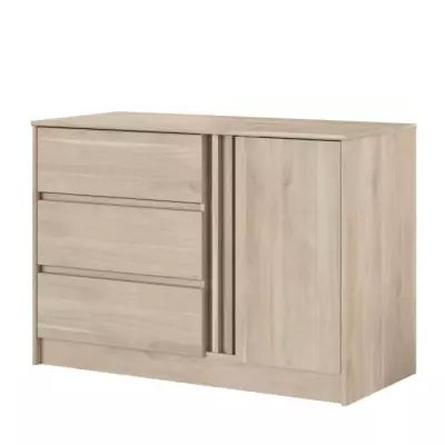 Commode ESCALE - 3 tiroirs - 1 porte - Décor chene - L 109,8 x H 76,8