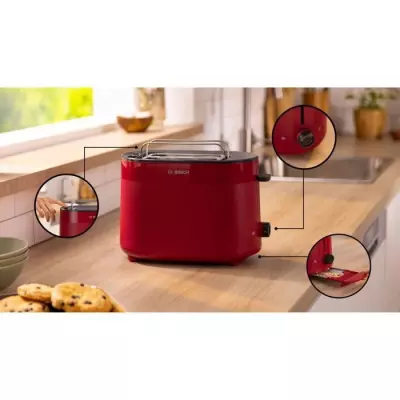 Toaster - BOSCH - TAT2M124 MyMoment - Rouge - 2 tranches - centrage au