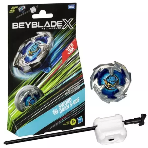 Beyblade X, Starter Pack Sword Dran 3-60F avec toupie de compétition a rotation droite de type attaque et lanceur, a partir de