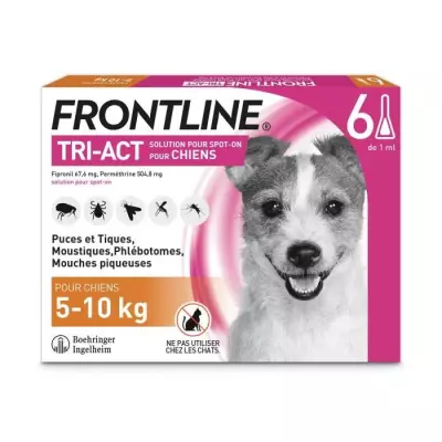 FRONTLINE Tri-Act Chiens S - 5 a 10 kg - 6 Pipettes - puces, tiques, m