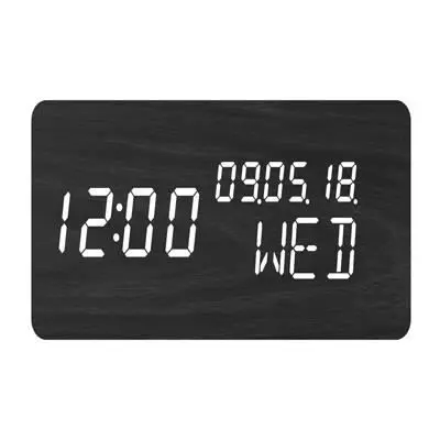 Réveil 4 en 1 - EVOOM - WOOD - Noir - Horloge, Thermometre, Calendrie