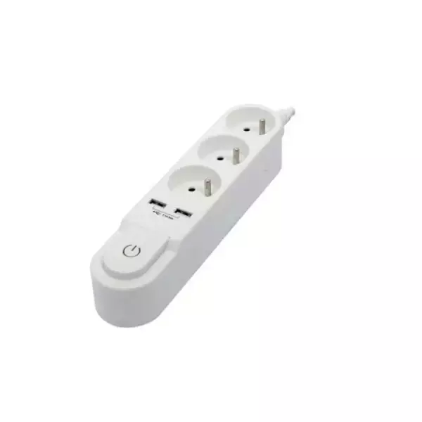 CHACON Bloc multiprise avec interrupteur 3 prises 16 A et 2 sorties USB 2 A, câble 1,5 m blanc