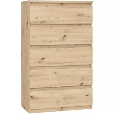 Commode CHELSEA 5 tiroirs - L 77,2 x P 42,2 x H 128,1 - Décor chene a