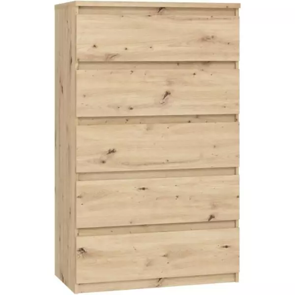 Commode CHELSEA 5 tiroirs - L 77,2 x P 42,2 x H 128,1 - Décor chene artisan