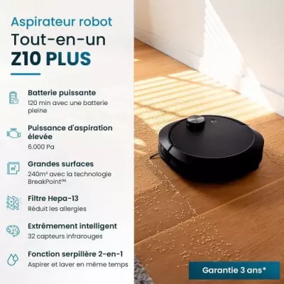 Robot Aspirateur Laveur connecté avec base de vidage EZICLEAN All-in-