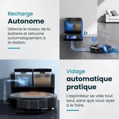 Robot Aspirateur Laveur connecté avec base de vidage EZICLEAN All-in-