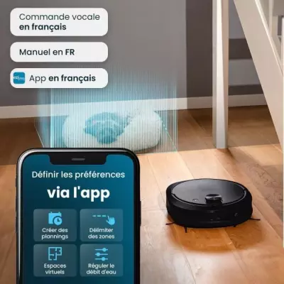 Robot Aspirateur Laveur connecté avec base de vidage EZICLEAN All-in-