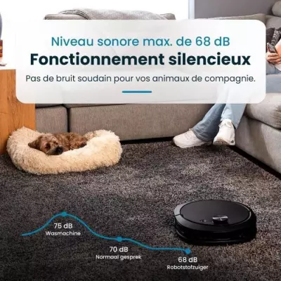 Robot Aspirateur Laveur connecté avec base de vidage EZICLEAN All-in-