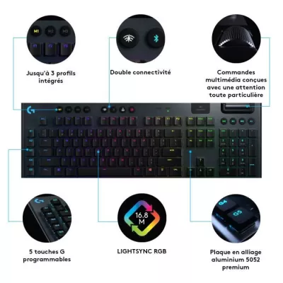 Clavier Logitech G915 LIGHTSPEED Wireless RGB Mechanical Gaming Keyboa