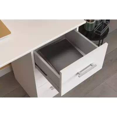 Bureau droit 3 tiroirs - Panneaux de particules - Décor Blanc - Scand