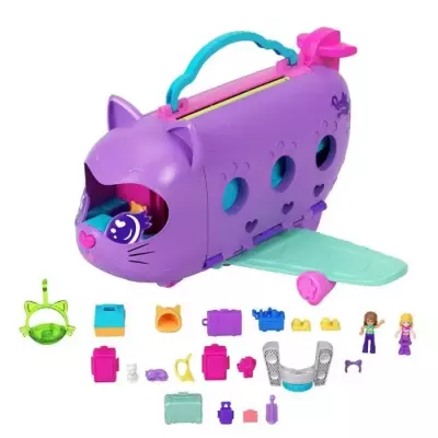 Polly Pocket-Avion Chaton Transformable-Coffret avec 2 mini-figurines