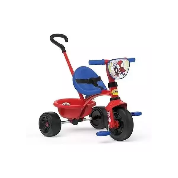 Smoby - Tricycle Be Fun - Spidey - Evolutif de 15 mois a 3 ans - Canne parentale réglable sur 3 positions - Ceinture de sécuri