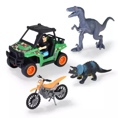 Coffret Chasseur de Dinosaures - Dickie - 1 Figurine Articulée et 2 D