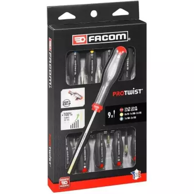 Coffret de 9 Tournevis Protwist FACOM - AT.9PB - Fente/Phillips/Prozid