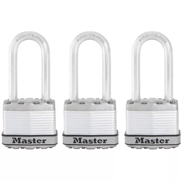 Cadenas Haute Sécurité - MASTER LOCK - M1EURTRILH - A Clé - Acier Laminé - Extérieur - Anse L - Pack de 3 - Idéal pour les