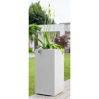 Pot de fleurs carré Graphit - 39,5 x 39,5 x H 80 cm - Blanc cérusé