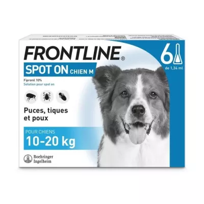 FRONTLINE Spot On Chien M - 10 a 20 kg - 6 pipettes- Puces tiques et p