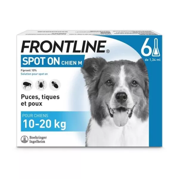 FRONTLINE Spot On Chien M - 10 a 20 kg - 6 pipettes- Puces tiques et poux