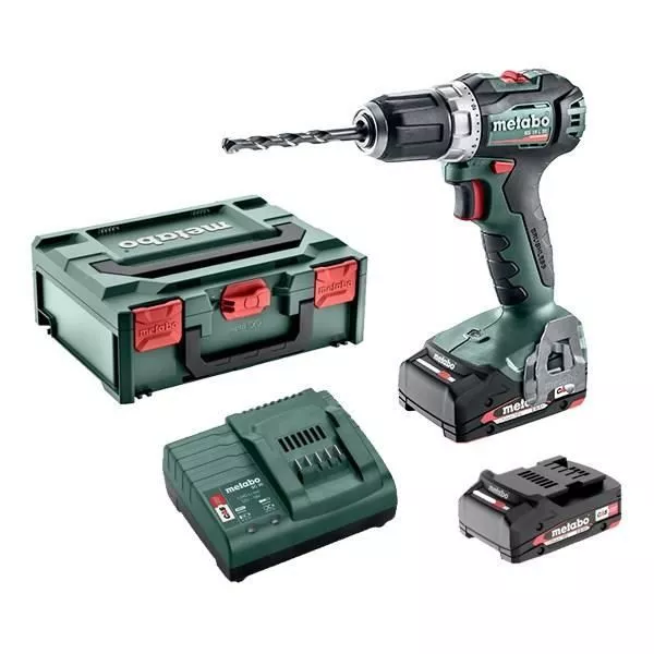 Compact brushless 18V 55Nm wireless screw drill 13mm+ 2 batteries 2Ah + charger + Metabox145 -METABO- BS18L