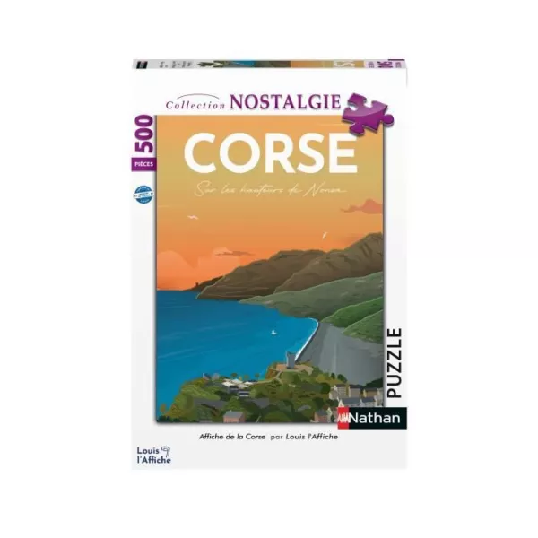 Puzzle 500 pieces, Affiche de la Corse/Louis l'Affiche, Des 10 ans, Collection Nostalgie, 87826, Nathan