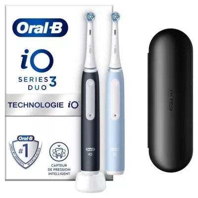 Oral-B iO 3 Lot De 2, Brosses a Dents Électriques Noire et Bleue, 2 B