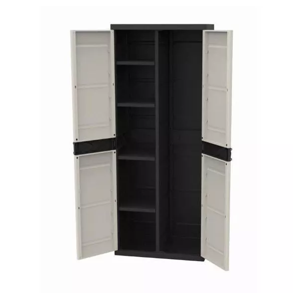 TITANIUM PLASTIKEN Armoire 2 portes avec étageres et penderie l70 x p44 x h176 cm Beige et Noire Gamme TITANIUM Intérieur/Ext