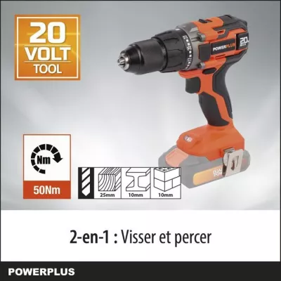 Perceuse visseuse sans fil 20V 50Nm - DUAL POWER POWDP15100 - Livrée