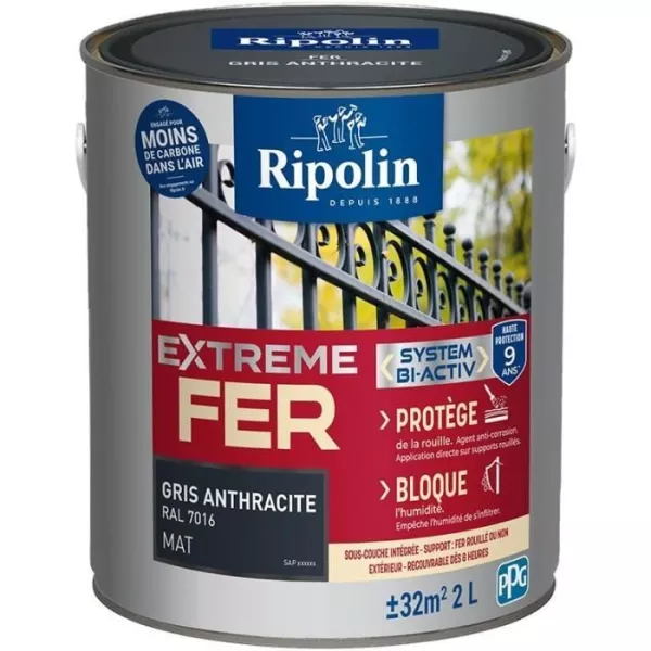 Peinture fer - RIPOLIN - 395988 - Gris anthracite - Mat - 2 L