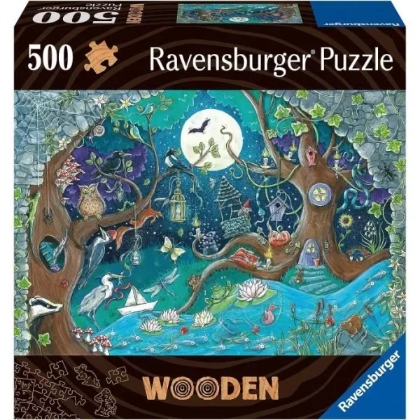 Puzzle en bois Foret fantastique 500 pieces robustes et naturelles dont 40 figurines en bois (whimsies), Qualité premium - Pour