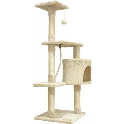 Arbre à chat PALOMA beige 40x40x114cm - 3 plateformes, 1 corde, 1 niche