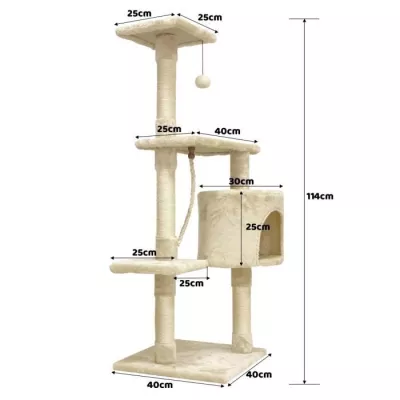 Arbre à chat PALOMA beige 40x40x114cm - 3 plateformes, 1 corde, 1 niche