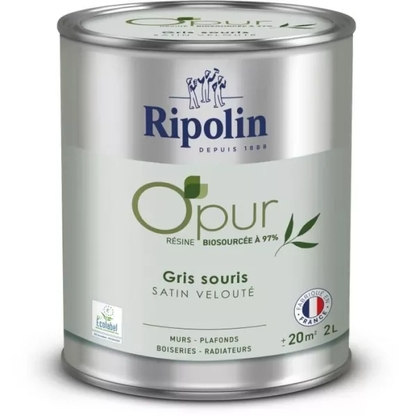 Peinture O'PUR murs, boiseries & radiateurs - RIPOLIN - 472827 - Gris souris - Satin veloute - 2 L