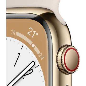Apple Watch Series 8 GPS + Cellular - 45mm - Boîtier Gold Stainless Steel - Bracelet Starlight Sport Band - RegularWS8CELL45GSTp