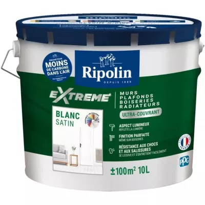 Peinture mur et plafond monocouche satin blanc 10L Ripolin